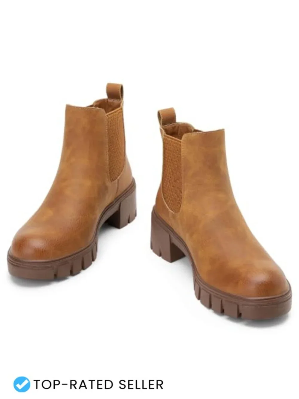 Women's Chelsea Ankle Boots Faux Leather Slip On Chunky Platform Memory Foam